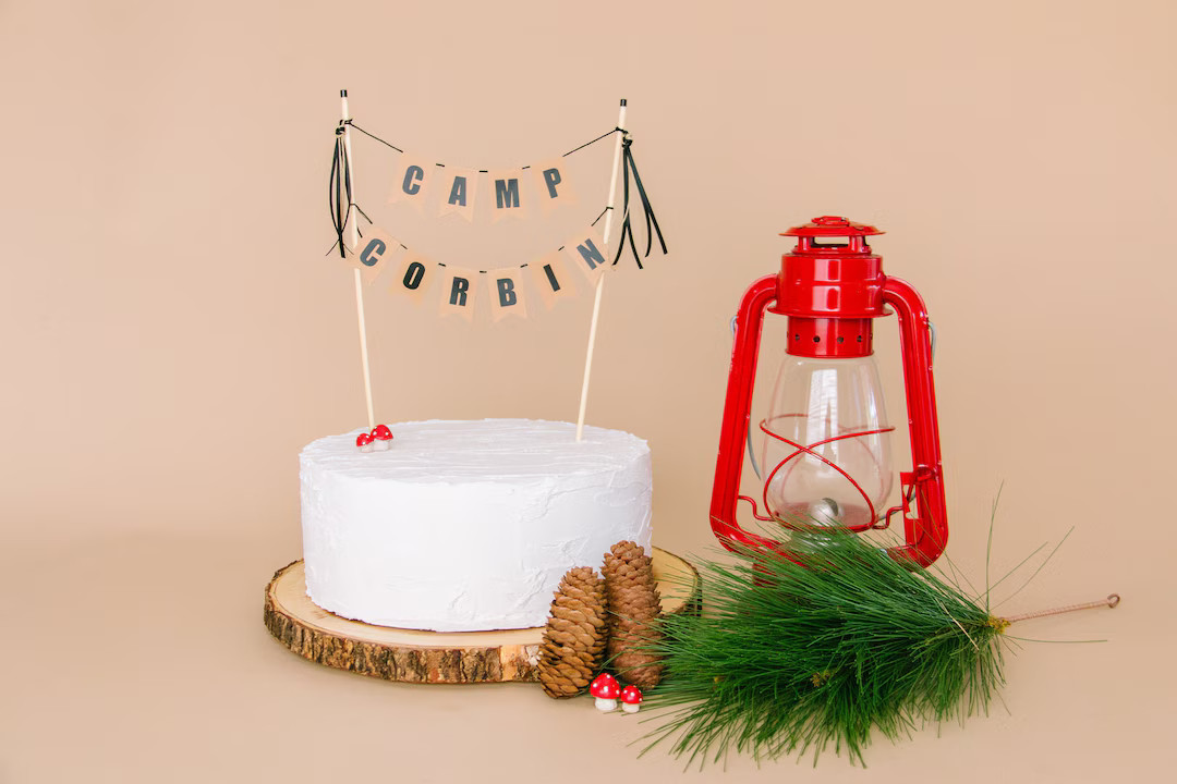 Camp Cake Topper for Birthday Woodland Birthday Cake Topper Camping Theme Cake Banner Happy Campe... | Etsy (US)