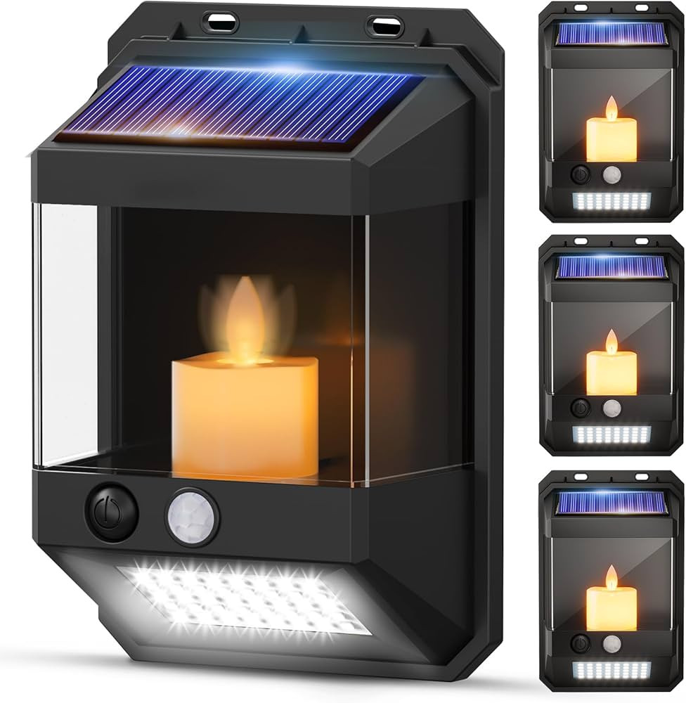 Candlelight Flickering Solar Wall Lights Outdoor Motion Lights, Dual-Mode Fence Lights Solar Powe... | Amazon (US)