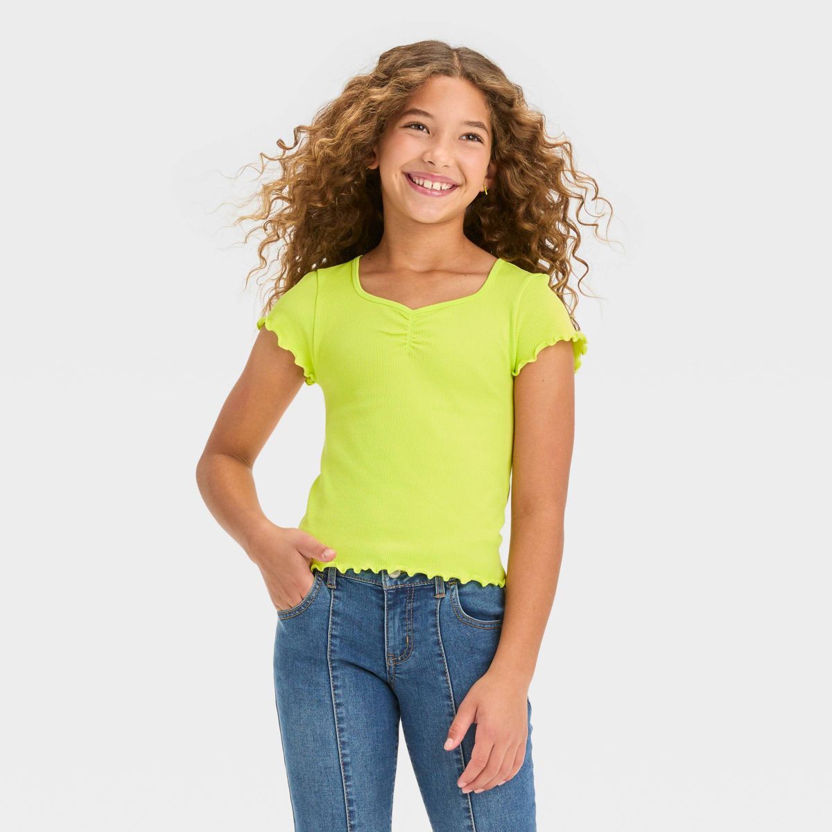 Girls' Short Sleeve Seamless Cinch Front Cropped Top - art class™ | Target