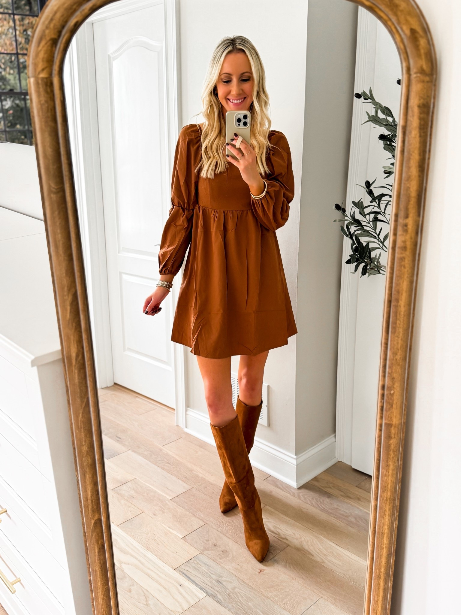 Family photo dress from Amazon! 🍂Love this brown mini dress! The gathering on the sleeves is such a cute detail! The back has smocking! The smocking is so good and it has pockets! It’s so comfy, easy, and affordable! It is super cute with flats, too, which is what my photographer prefers me to wear during our photo session! I’m 5’7” for reference. Would also be perfect for a country concert or dress up for a fall wedding! I’m wearing the smallest size. 

Outfit ideas, Amazon style, Amazon fashion, Amazon finds, Amazon must haves, Amazon dress, Amazon favorites, Amazon outfit, Amazon try on, affordable outfit, affordable style, long sleeve dress, affordable fashion, fall ootd, look for less, Free People,  Anthropologie, Pinterest fashion, Pinterest outfit, Pinterest style, Pinterest inspo Pinterest aesthetic

#LTKWedding #LTKFindsUnder100 #LTKFindsUnder50