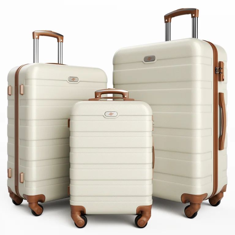 3 Piece Luggage Sets Hard Shell Suitcase Set with Wheels for Travel Business 20" 24" 28", White-T... | Walmart (US)