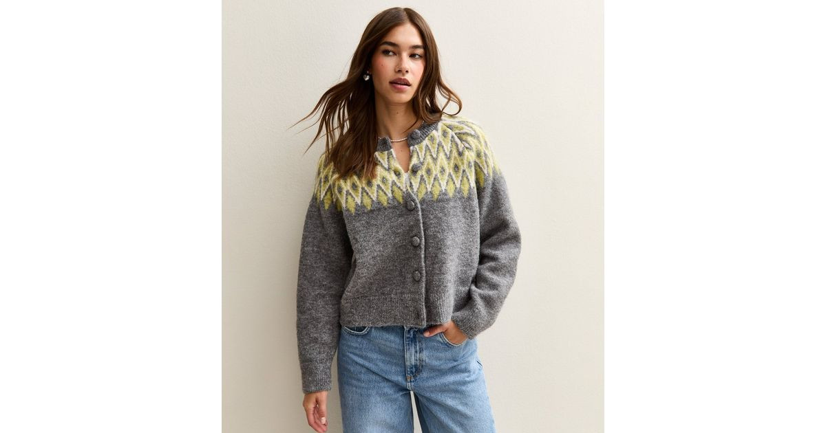 Grey Fairisle Crew Neck Cardigan | New Look | New Look (UK)