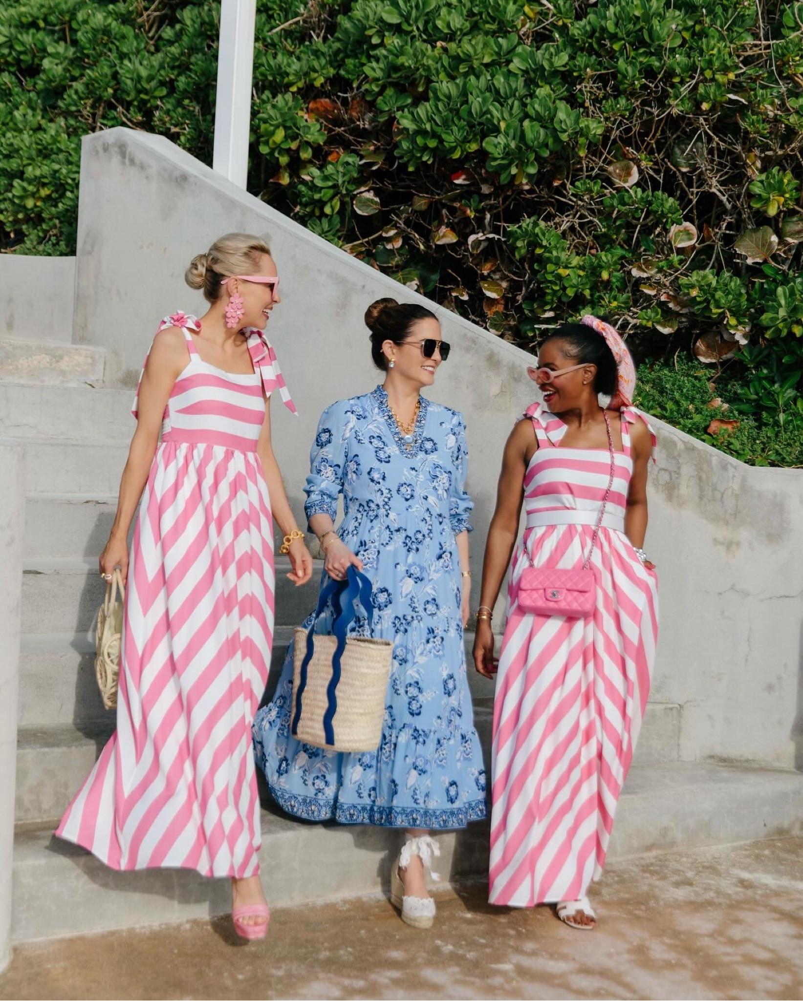 pink and blue summer dresses Blue And Pink Printed Maxi Dress With Criss Cross Back