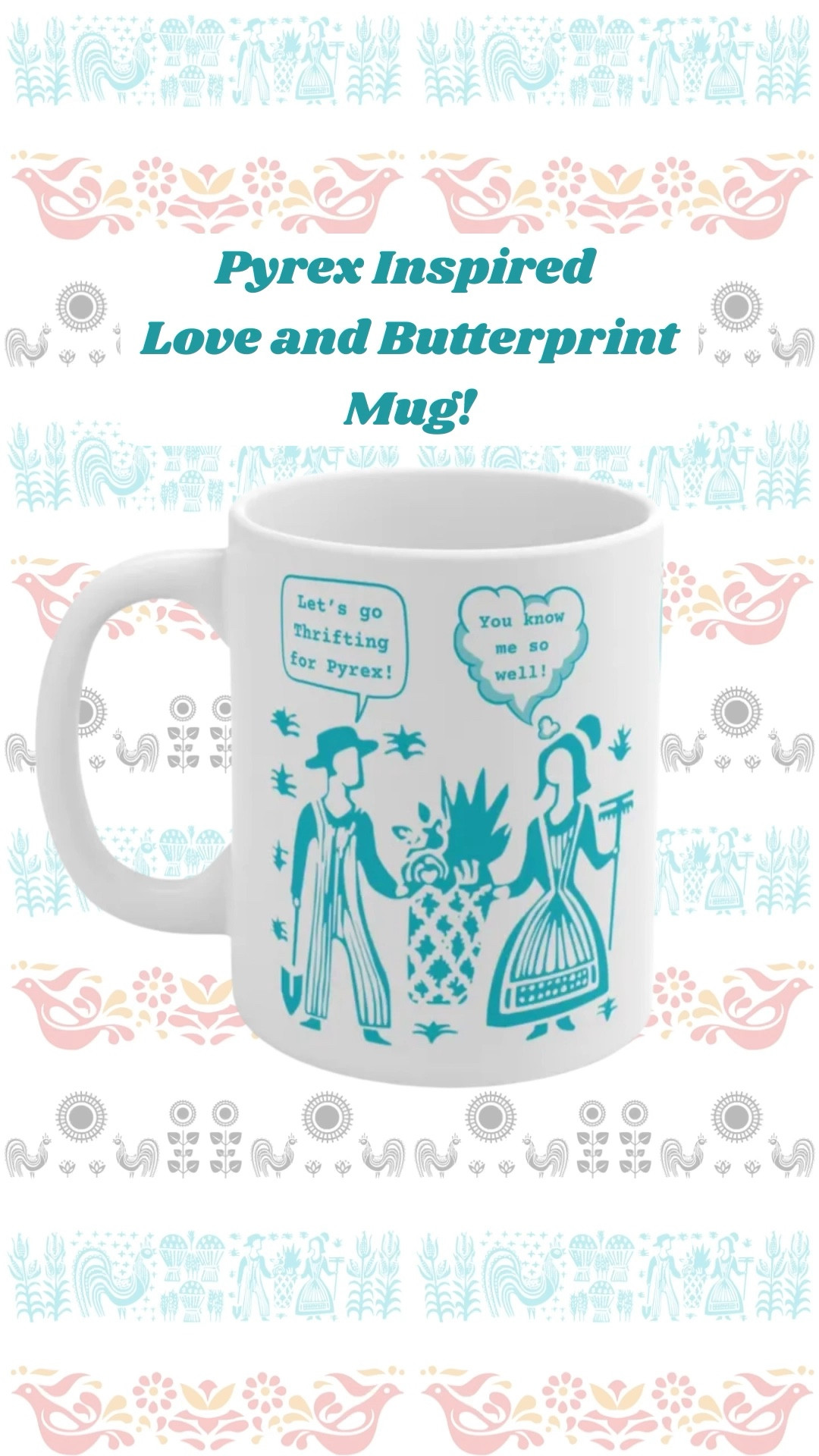 I love this Pyrex Inspired Butterprint patterned mug. It’s BPA free and has cute designs all across the mug. This is a perfect gift for someone who loves rifting someone who loves vintage Pyrex think of your mom your grandmom or your aunt or anyone who loves Pyrex butter, print designs!

#pyrex #butterprint #thrifting #vintagee

#LTKHoliday #LTKGiftGuide