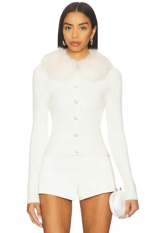 MAJORELLE Cici Faux Fur Collar Cardigan in Ivory from Revolve.com | Revolve Clothing (Global)