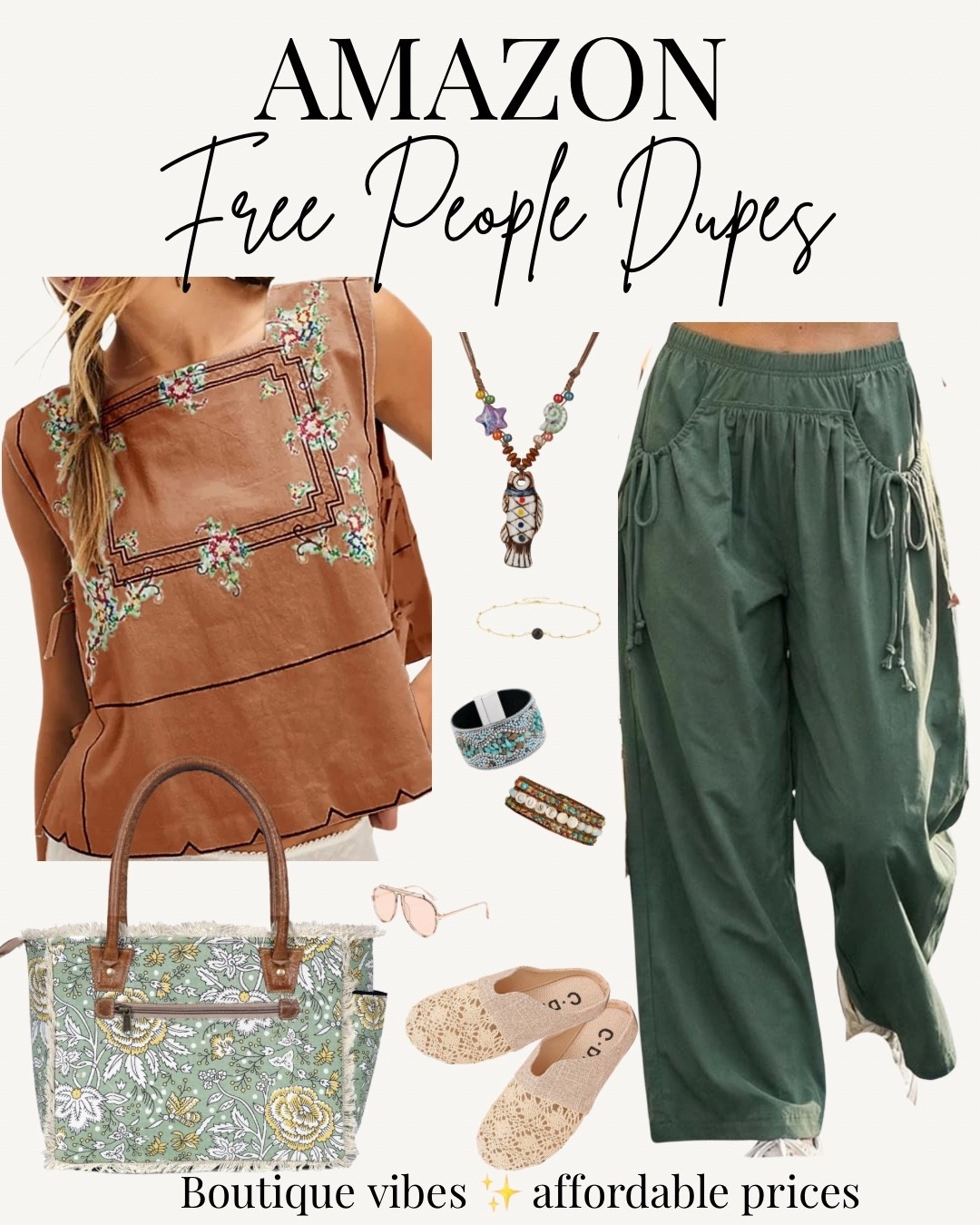 Love a good Free People look without the Free People price tag! 🌿 This Amazon outfit has all the relaxed boho details I love—from the embroidered top to the flowy pants and woven accessories. Everything is linked in my LTK!

Follow me for more affordable fashion finds and Amazon outfit inspiration. 🤎

#LTKStyle #LTKFashion #LTKFinds #AmazonFashion #AmazonFinds #FreePeopleDupe #BohoStyle #AffordableFashion #BoutiqueStyle #StyleOver40 #FashionOver40 #WearableFashion #OutfitInspo #EverydayStyle #CasualChic
#amazonaffiliate

#LTKootd #LTKOver40 #LTKvlog