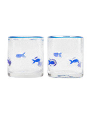 Set Of 2 Cobalt Fish Bubble Double Old Fashioned Glasses | TJ Maxx