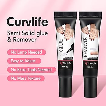 Curvlife Soft Quick Drying 10g Semi Solid Nail Glue with 10ml Remover with Cuticle Pusher Nail Ar... | Amazon (US)