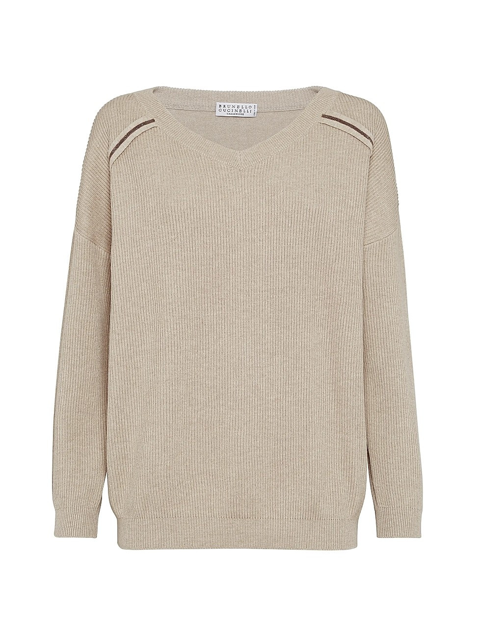 Women's Cotton English Rib Sweater With Shiny Stripes - Beige - Size Medium | Saks Fifth Avenue