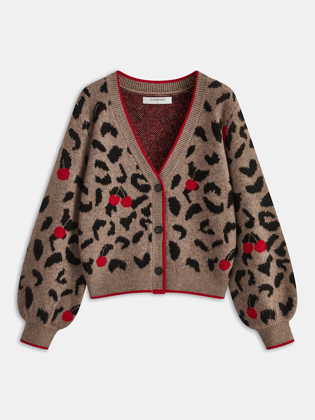 Cherry Leopard Print Knit Cardigan | Commense
