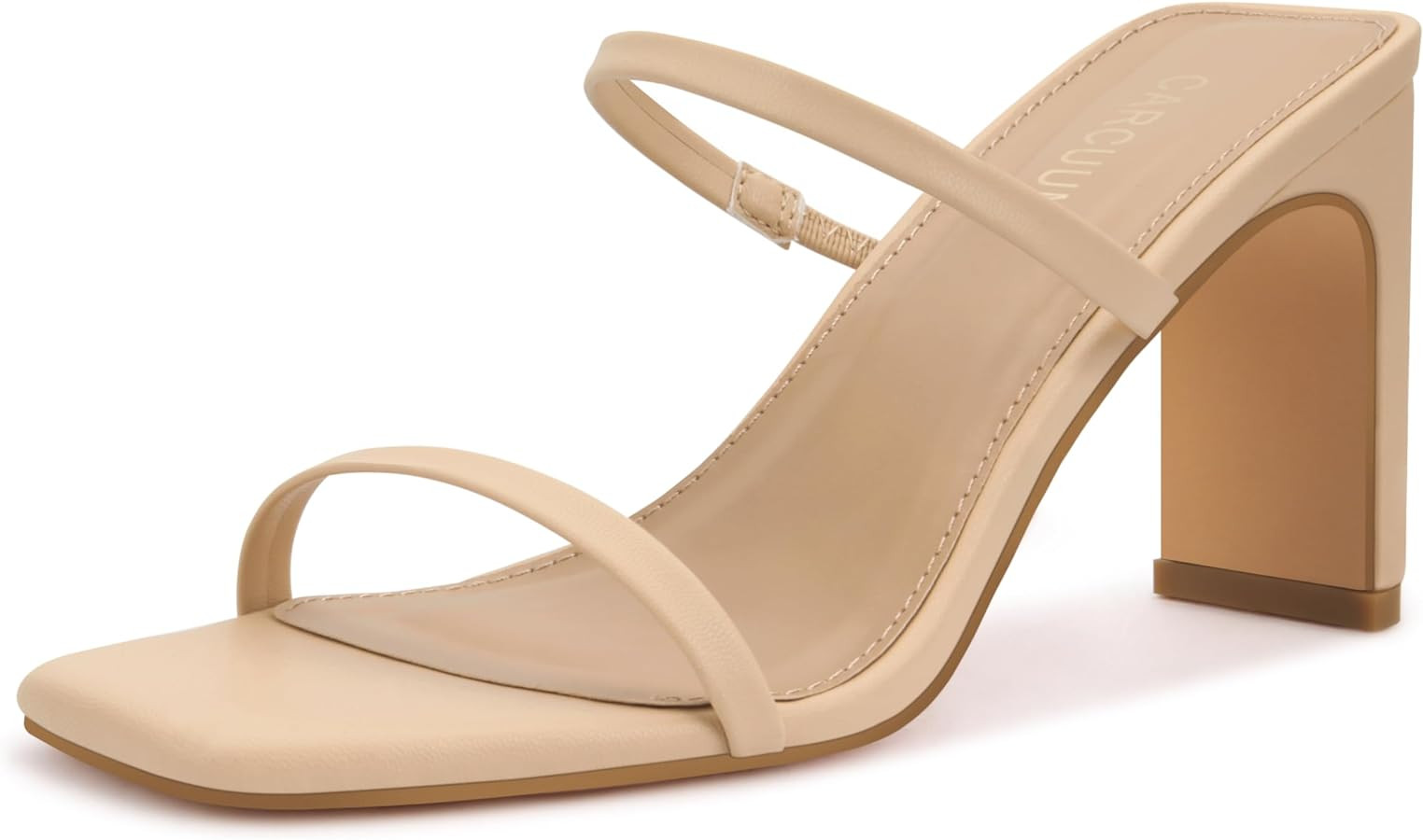 Carcuume Women's Square Toe Two Strap Open Toe Block Heels Sandals Slip On Shoes | Amazon (US)