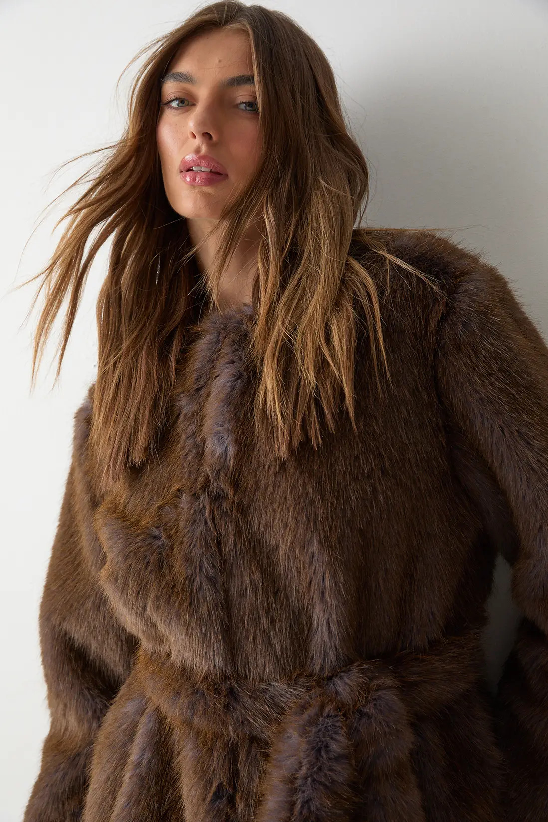 Premium Belted Tipped Fur Coat | Nasty Gal US