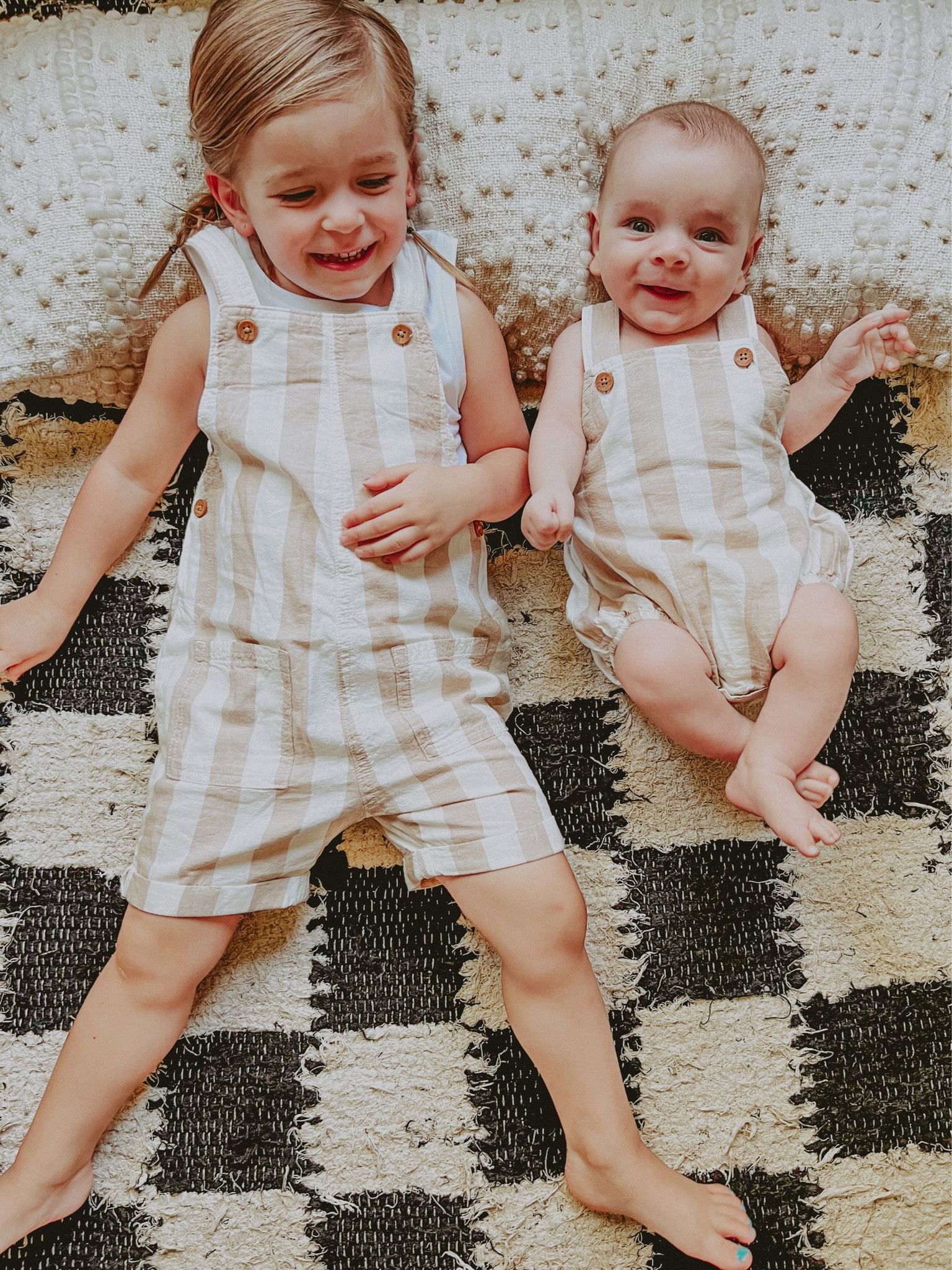 Matching outfits for toddler and baby! Striped overalls and bubble romper 🥲

#LTKfamily #LTKbaby #LTKkids