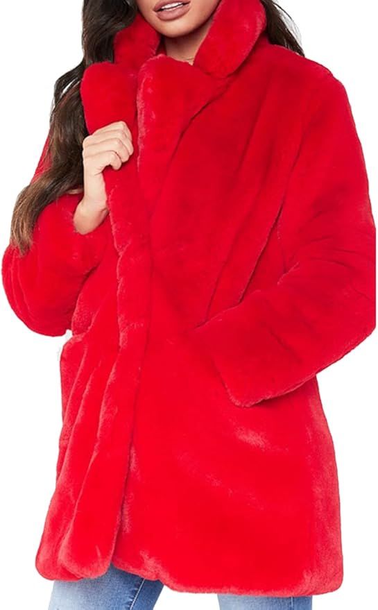 TOPONSKY Pinot Warm Faux Fur Coats Sequin Winter Furry Fancy Women Fuzzy Jackets Red M | Amazon (US)