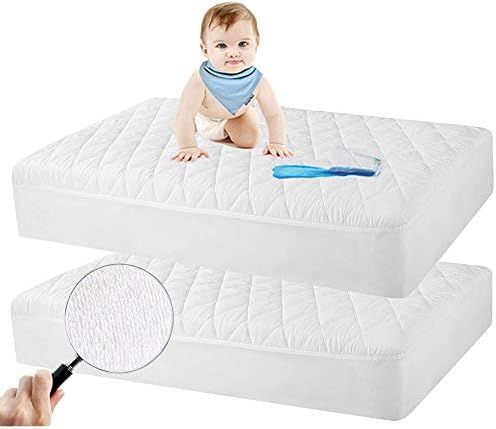 2 Pack Crib Mattress Protector, Waterproof Quilted Fitted Crib Mattress Pads, Soft Breathable Organi | Amazon (US)