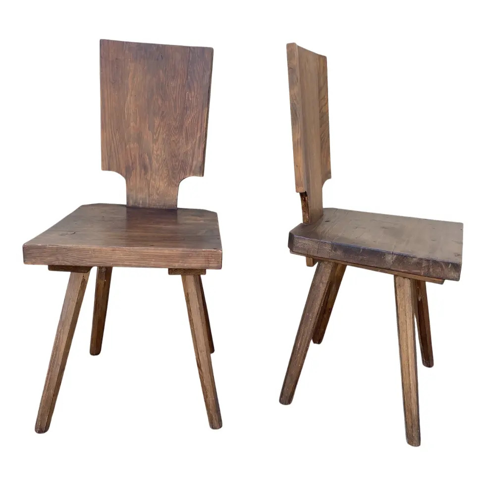 Brutalist Oak Chalet Chairs by Pierre Chapo, 1960s, Set of 2 | Chairish