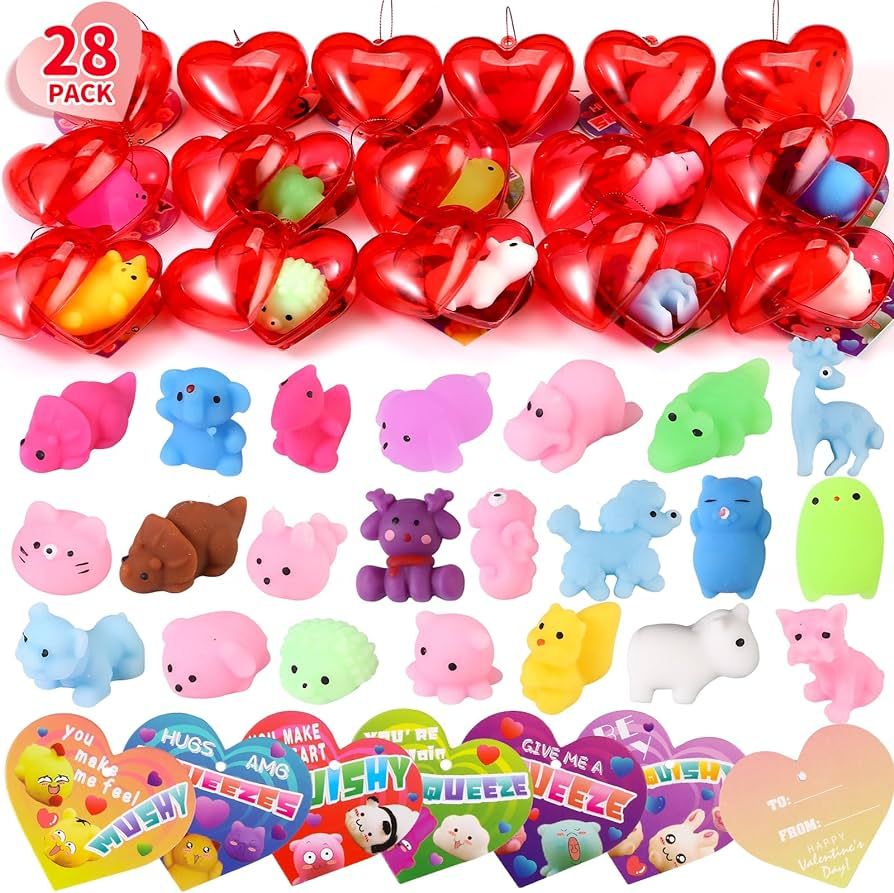30Pack Valentines Kawaii Mochi Squishy Toys and Unfilled Hearts for Kids Valentines Day Cards Gif... | Amazon (US)