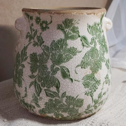 SincereLuxe Vintage Green and White Ceramic Floral Vase Planter, Rustic Crackle Glaze Pottery Jar, Hand-Painted Floral Pot Design for Flowers or Plants, Farmhouse & Cottage Home Decor Accent | Amazon (US)