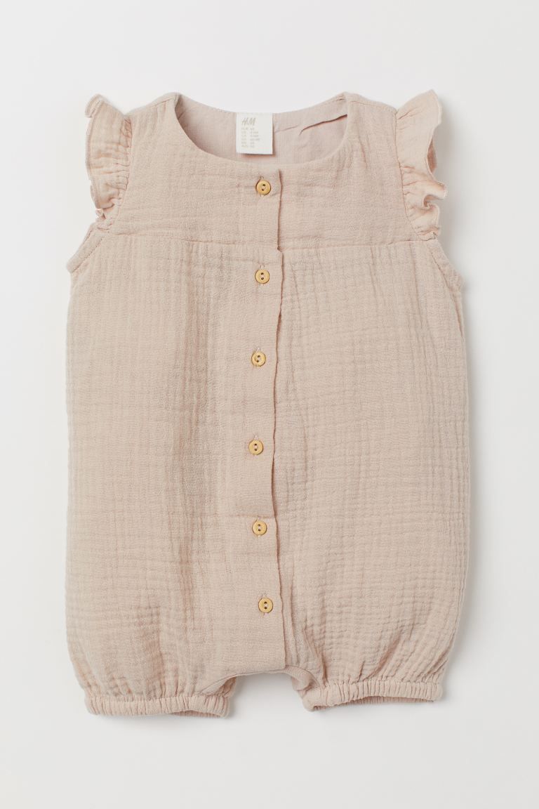 BABY EXCLUSIVE. Romper in soft, double-weave organic cotton fabric with short ruffled sleeves, bu... | H&M (US)