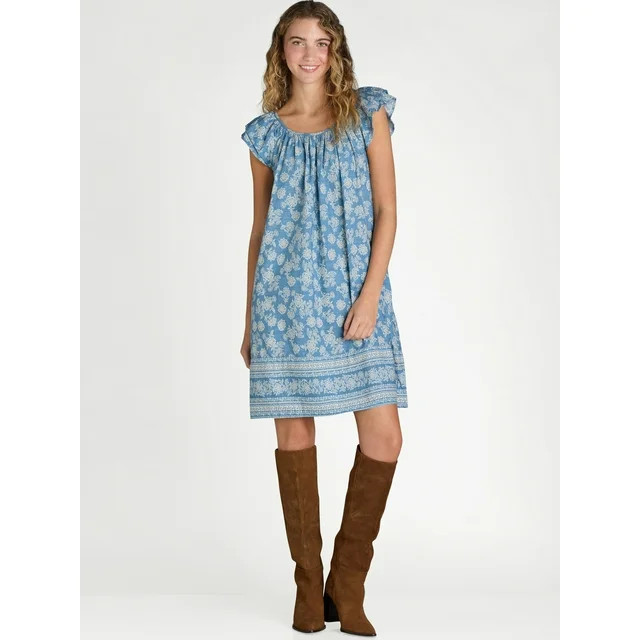 Time and Tru Women's Mini Dress with Flutter Sleeves, Sizes XS-XXXL - Walmart.com | Walmart (US)