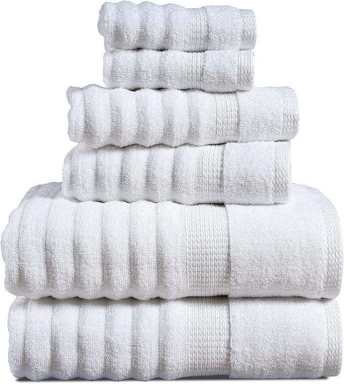 LANE LINEN White Bath Towels Set of 6-100% Cotton Towels for Bathroom, Hotel & Spa - Zero Twist, ... | Amazon (US)
