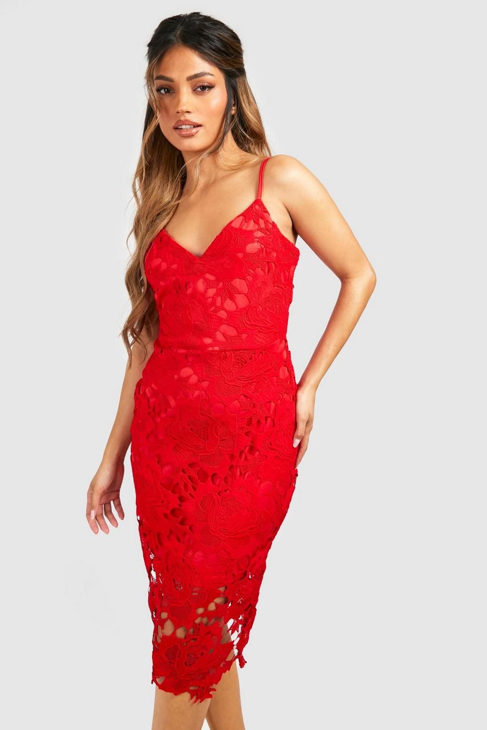 Boutique Crochet Lace Strappy Midi Dress | Boohoo.com (US & CA)