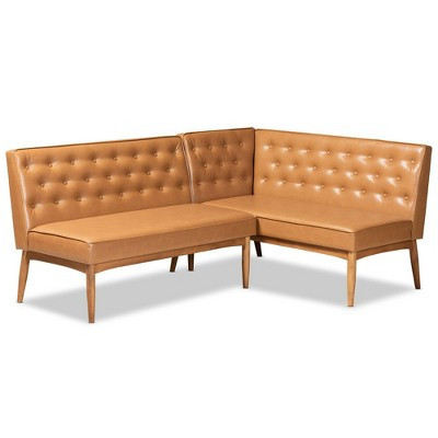 2pc Riordan Wood Dining Nook Banquette Set Tan/Walnut Brown - Baxton Studio | Target