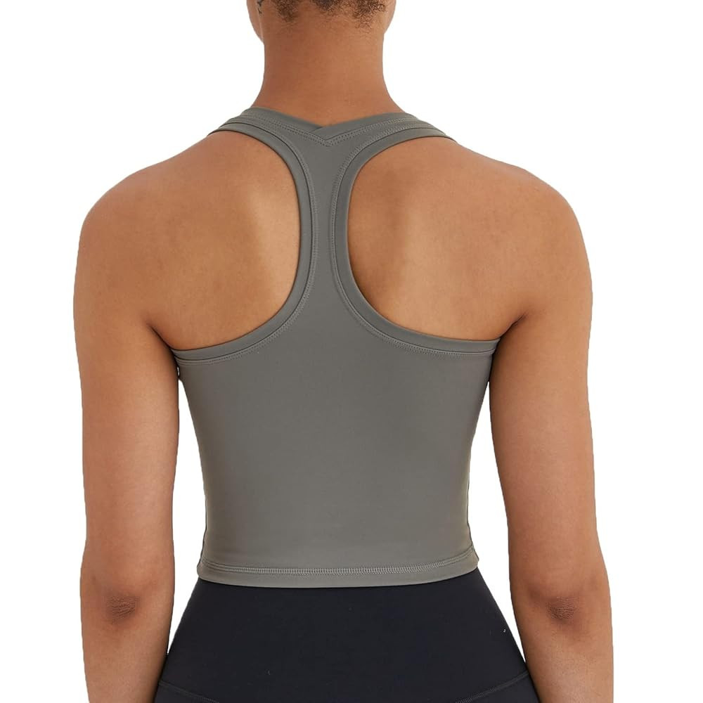 Women's Cropped Racerback Tank Tops Running Workout Tops Active Yoga Tops | Amazon (US)
