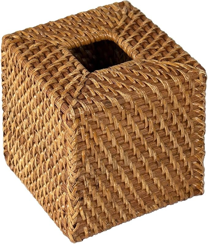 Woven Rattan Square Tissue Box Holder for Kitchen, Bathroom, Car | Decorative Wicker Refillable F... | Amazon (US)