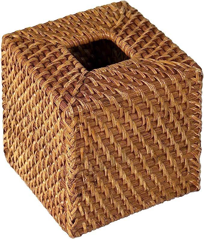 Woven Rattan Square Tissue Box Holder for Kitchen, Bathroom, Car | Decorative Wicker Refillable F... | Amazon (US)