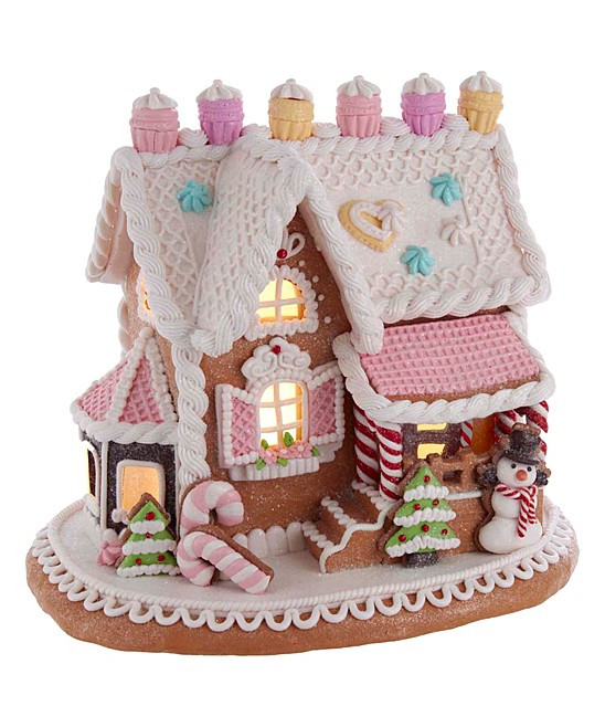 Kurt Adler Decorative Figurines Multi-Color - Pink & White Gingerbread Cake House LED Decor | Zulily