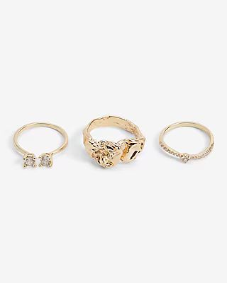 3 Piece Hammered Crystal Ring Set | Express