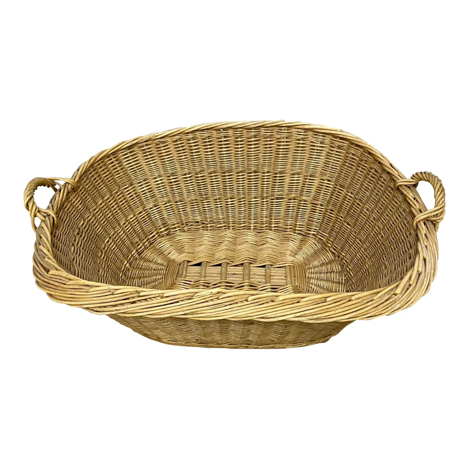 Antique French Large Handmade Basket | Chairish