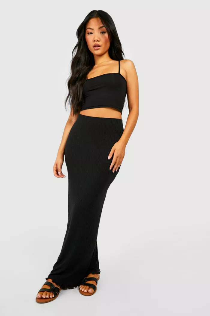 Petite Soft Rib Column Maxi Skirt | Boohoo.com (UK & IE)