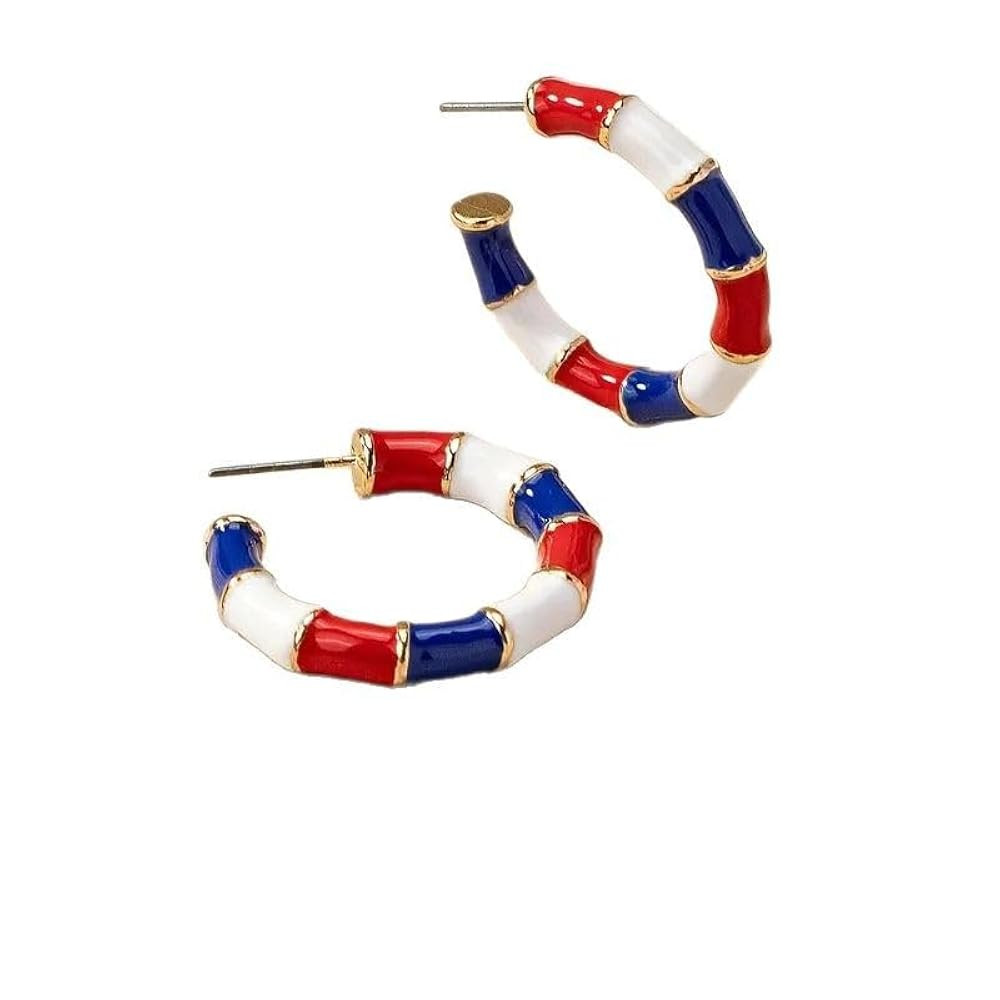 Handmade 4th of July Earrings Heart Red White Blue Patriotic Hoop Earrings for Women Independence... | Amazon (US)