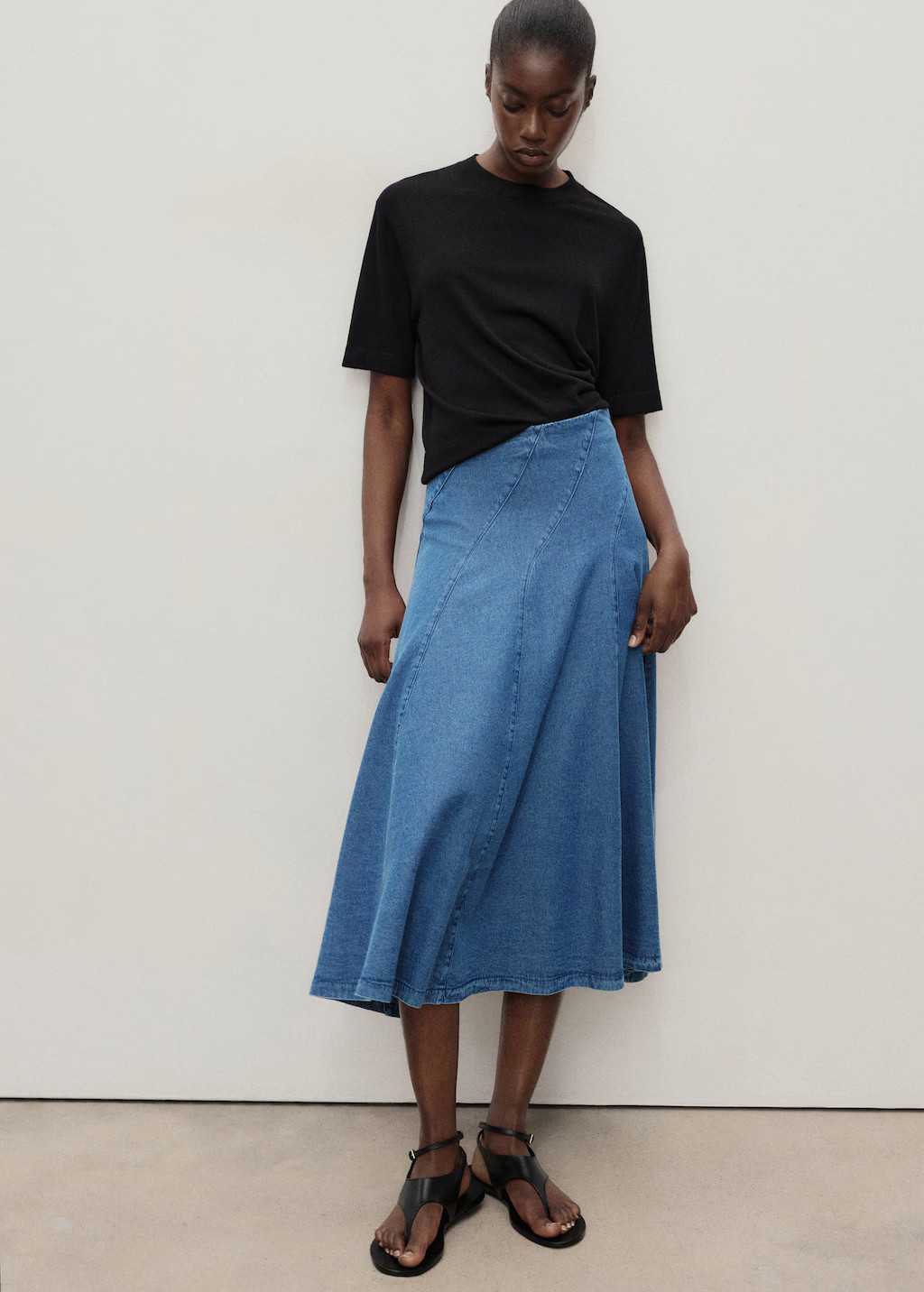 Denim midi-skirt with stitching medium blue - Woman - M - MANGO | MANGO (UK)