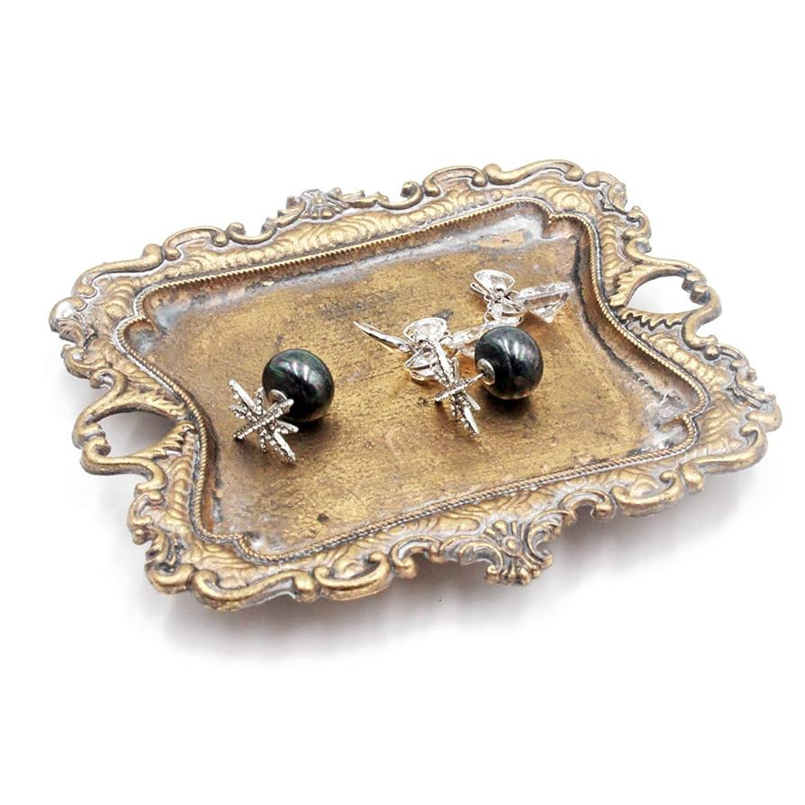 Funly mee Small Antique Trinket Dish Vintage Gold Jewelry Tray, Ring Holder | Amazon (US)