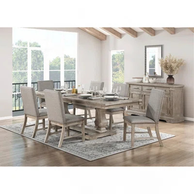 Traditional Style Dining Set Table With Extension Leaf And Side Chairs Brownish Gray Wooden Dining Kitchen Furniture | Wayfair North America