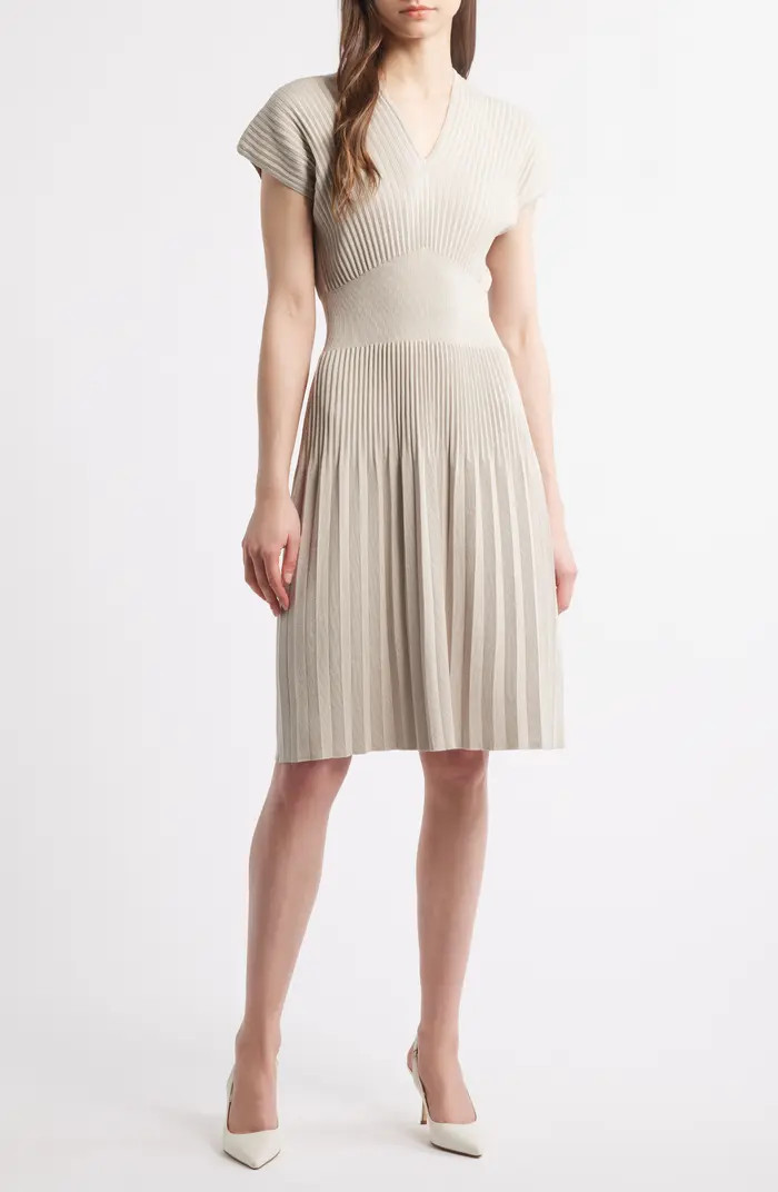 Ming Wang x Tanya Foster Pleated Rib Fit & Flare Dress | Nordstrom | Nordstrom