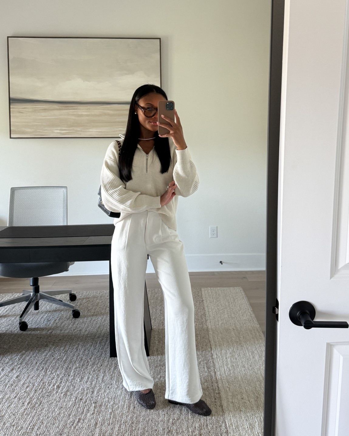 Today’s neutral outfit | half-zip size small, pants fit true to size

neutral outfit inspo, spring outfits, white half-zip outfit, summer outfit ideas, woven ballet flats, tailored wide leg pant, white pants, spring fashion, elevated style, half-zip sweater, aviator sunglasses  

#LTKootd #LTKWorkwear