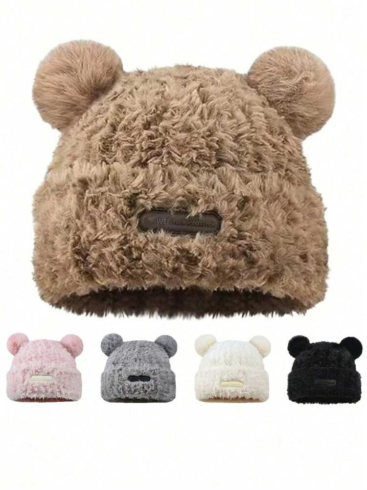 1pc Women's Brown Fleece Bear Ear Hat, Suitable For Autumn/Winter Warmth And Daily Wear | SHEIN