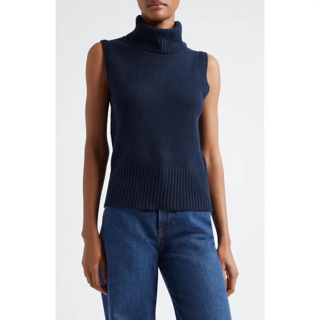 Veronica Beard Mazzy Sleeveless Cashmere Turtleneck Sweater in Navy at Nordstrom, Size Large | Nordstrom