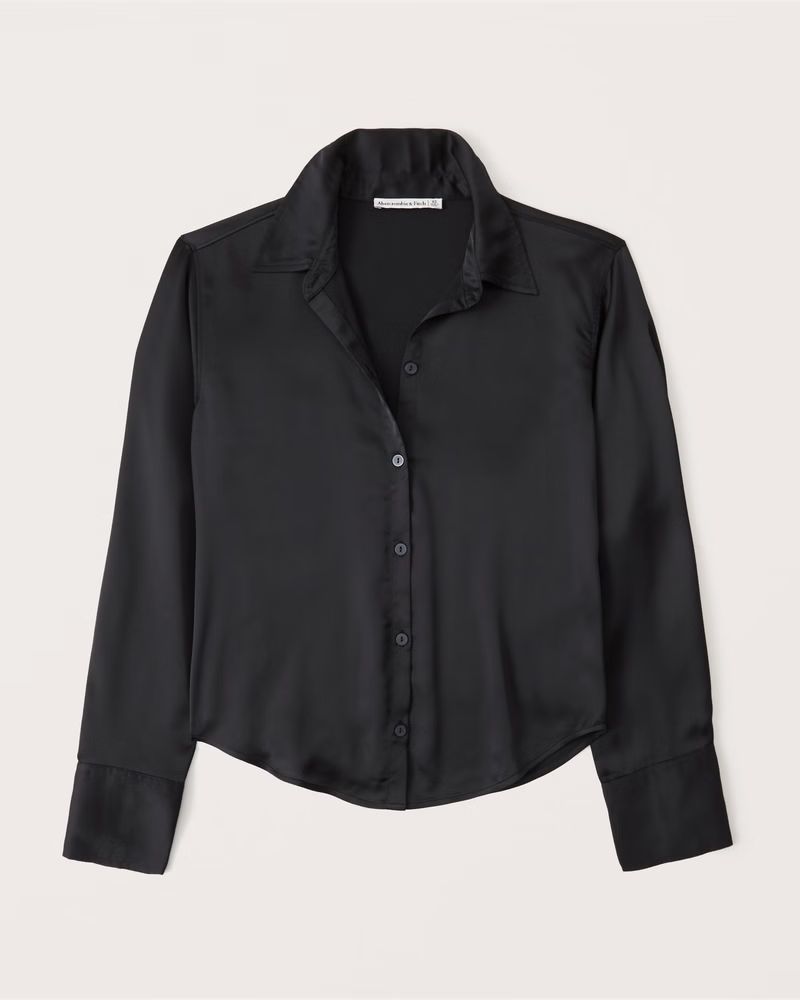 Long-Sleeve Satin Button-Up Shirt | Abercrombie & Fitch (US)