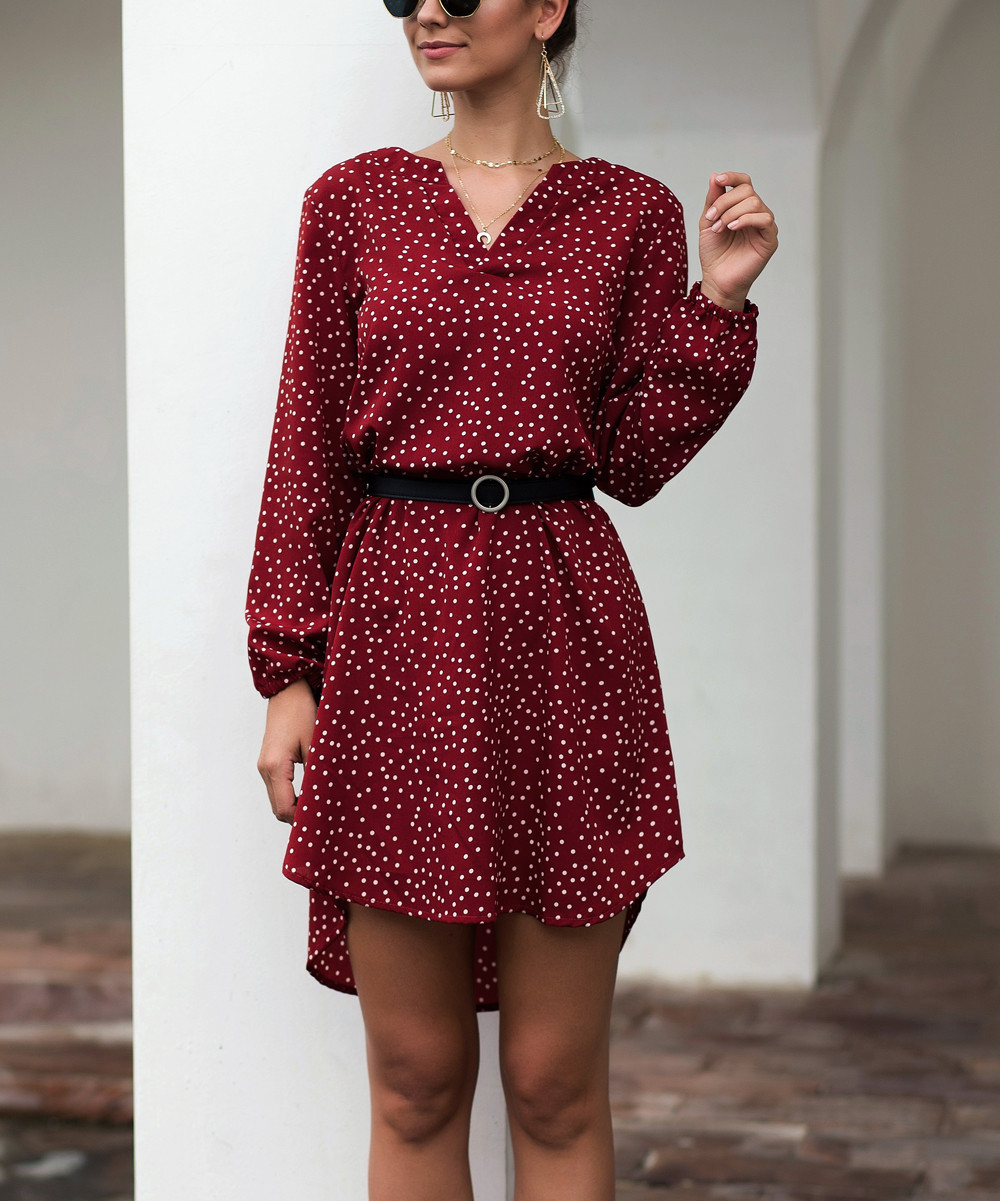Red Polka Dot Notch Neck Dress - Women | Zulily