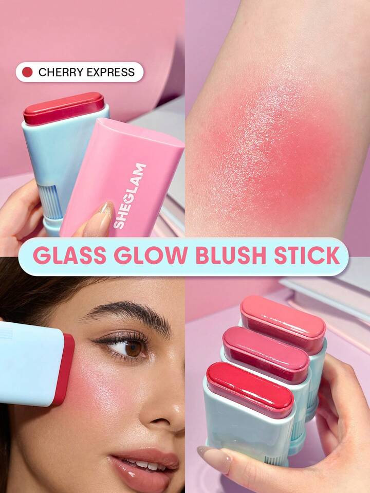 SHEGLAM Glass Glow Blush Em BastãO-Cherry Express Formatura AniversáRio FéRias Inverno Outono Y2K Elegante Country Moda Mulheres Maquiagem CosméTico Festa Praia Viagem Acampamento Ar Livre Escola Campus Passeio Festivais DecoraçãO Presente Presente Rosa Garota Cosplay Melhor Cor Charme VibraçãO | SHEIN