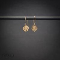 Monstera Earrings, Gold Dangle Leaf Earrings Tropical Jewelry | Etsy (US)