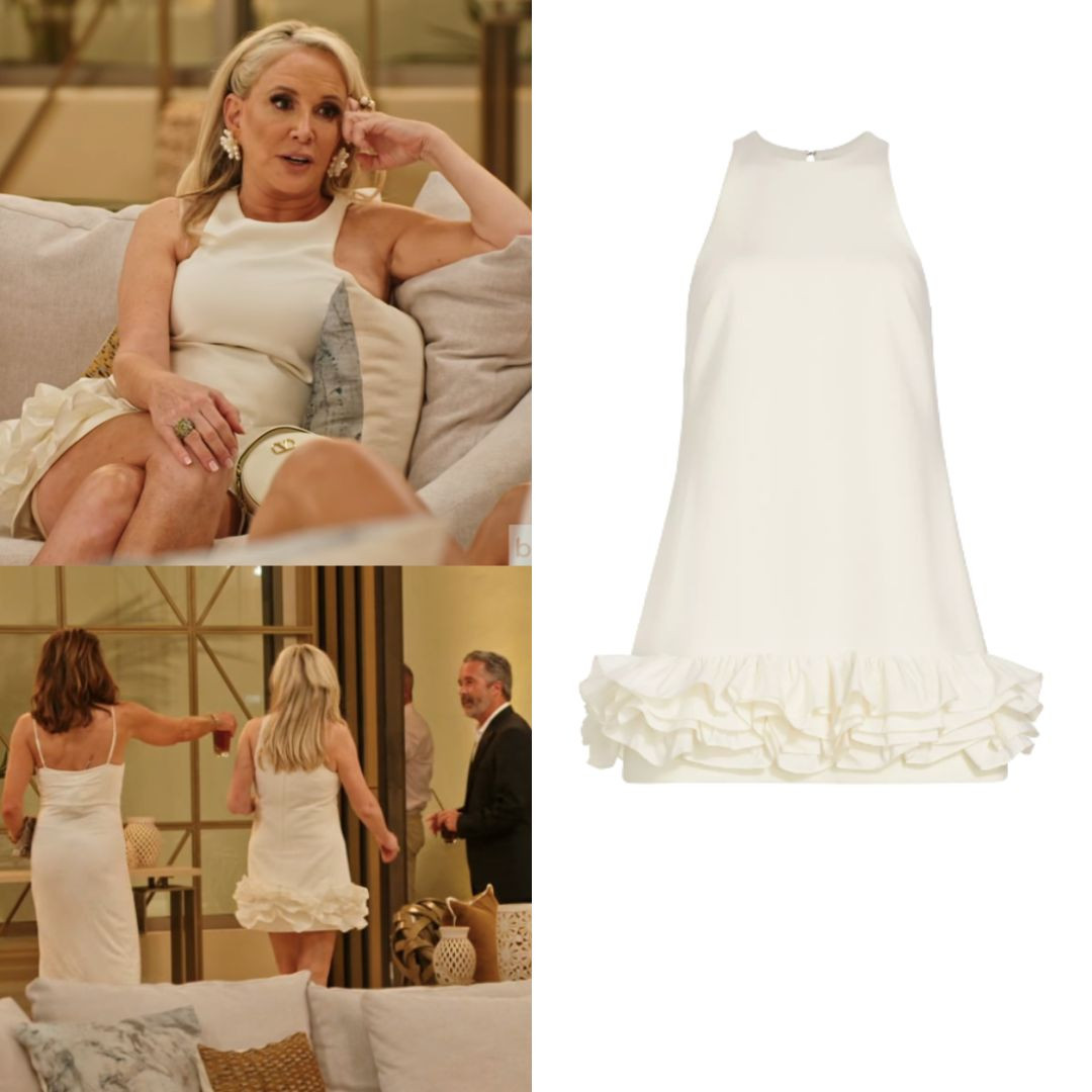 Shannon Beador’s White Ruffle Hem Dress on Love Hotel Season 1 Episode 1