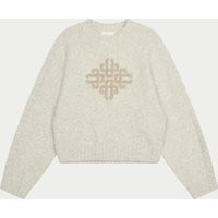 Contrast Emblem Knit Crew - Beige | The Couture Club
