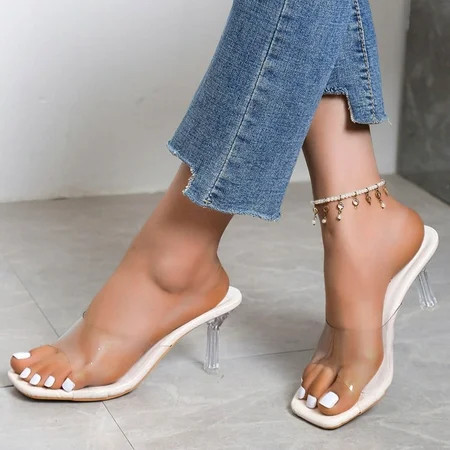 New Fashion Transparent Heel Square Toe High Heel Sandals | Walmart (US)