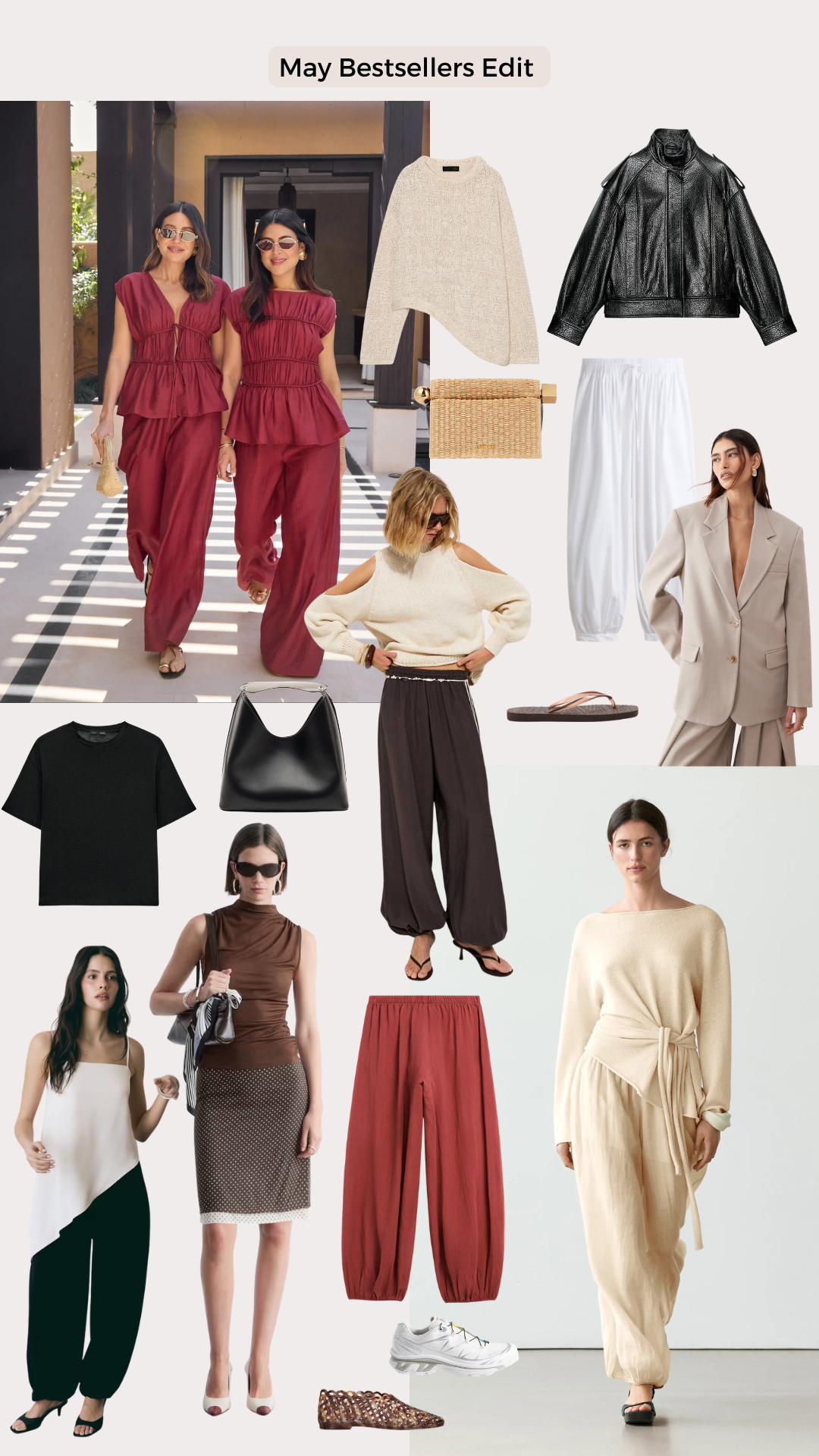 Your May Favourites

burgundy co-ord, wine red set, cream knit, cold shoulder knit, black leather jacket, white barrel trousers, beige oversized blazer, black tee, brown draped top, polka dot skirt, asymmetrical cream top, cream wrap set, rust wide leg trousers, woven clutch, black shoulder bag, flip flops, mesh heels, woven flats, white trainers, neutral tones, elevated basics, minimalist style, chic tailoring, summer layers, bestselling fashion edit 

 #LTKuk #LTKsummer #LTKeurope